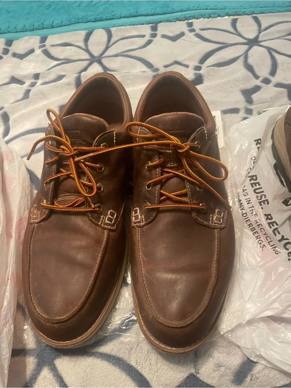 L.L. Bean Brown Leather Boat Shoes with Tan Laces